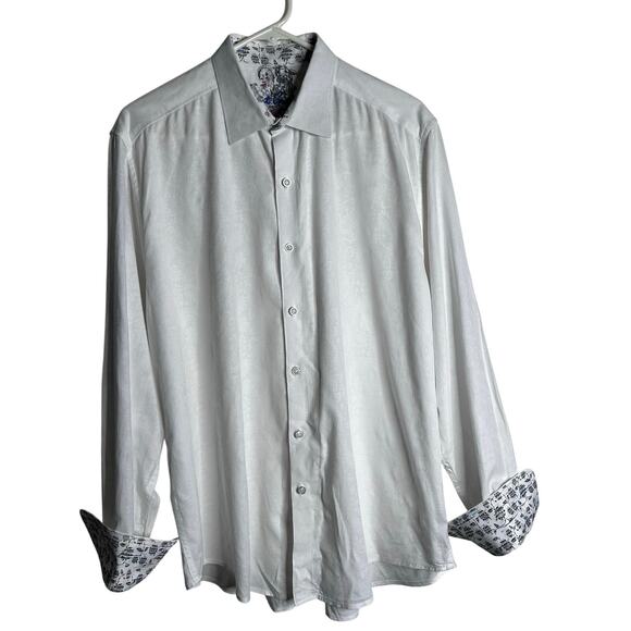 Robert Graham Paisley Contrast Cuff Classic Fit Button Front White Shirt Sz XL - Picture 1 of 11